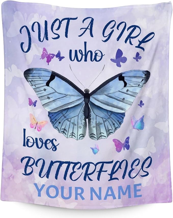 Personalized Butterfly Blanket Gifts with Name - 50"x60" Cute Throw for Women, Girls - Purple Soft Fuzzy Blankets for Bed, Couch & Living Room