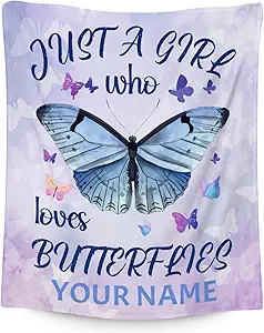 Personalized Butterfly Blanket Gifts with Name - 50"x60" Cute Throw for Women, Girls - Purple Soft Fuzzy Blankets for Bed, Couch & Living Room