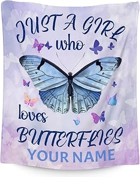 Personalized Butterfly Blanket Gifts with Name - 50"x60" Cute Throw for Women, Girls - Purple Soft Fuzzy Blankets for Bed, Couch & Living Room