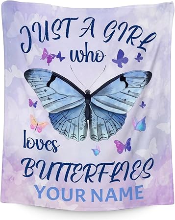 Personalized Butterfly Blanket Gifts with Name - 50"x60" Cute Throw for Women, Girls - Purple Soft Fuzzy Blankets for Bed, Couch & Living Room
