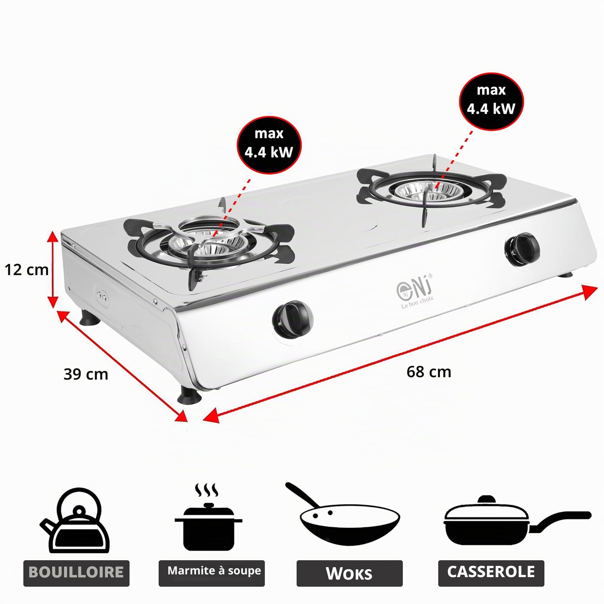 NJ-200SD Réchaud a Gaz Intérieur - 2 Feux Plaque de Cuisson Portable GPL 8.8kW