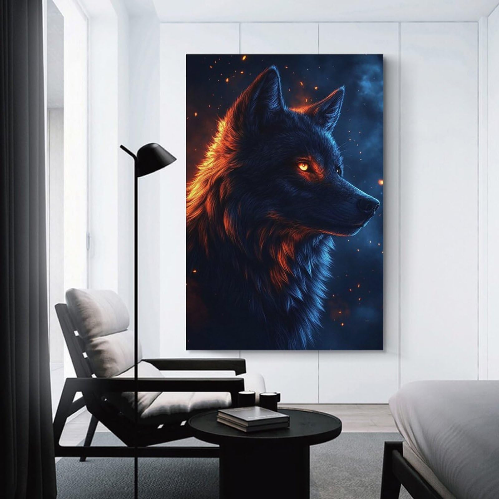 Junmoney Fiery Wolf Portrait Canvas Wall Decor, 12x18inch(30x45cm), for Gallery Wall Decor And Room Displays, Wall Decor Suited to Curated Displays