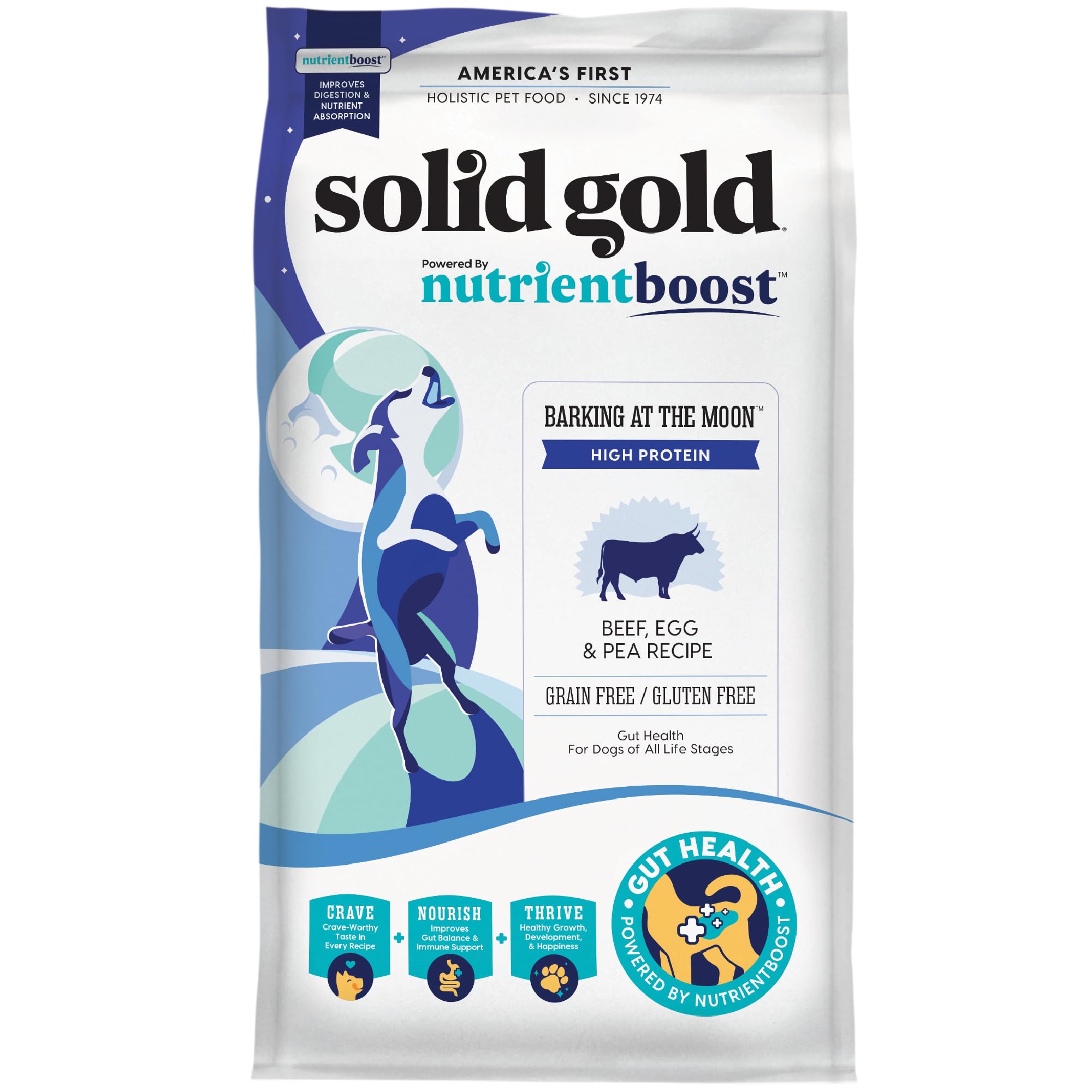 Solid GoldHigh Protein Dog Food Dry Dog Kibble - Premium Beef Protein & Digestive Probiotics for Energy, Muscle, Gut & Immune Support - Healthy Grain & Gluten Free Dogfood - Nutrientboost - 22 LB