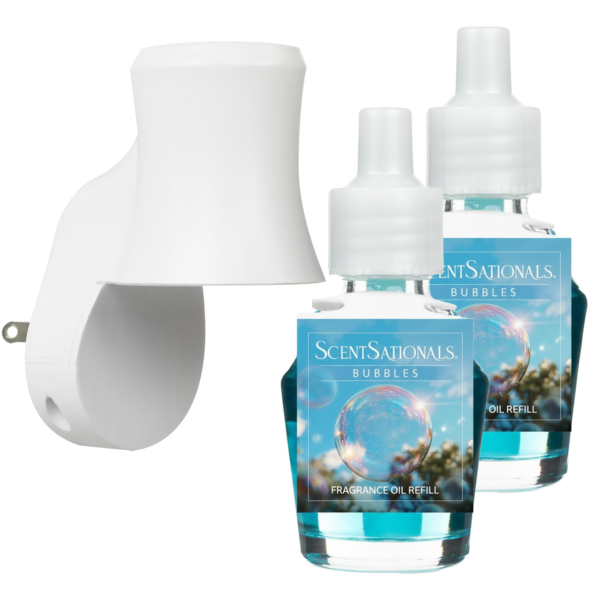 Scentsationals Plug in Air Freshener Starter Set – Swivel Plug Fragrance Oil Diffusers & 2 Long Lasting Scent Refills - Bubbles Scent