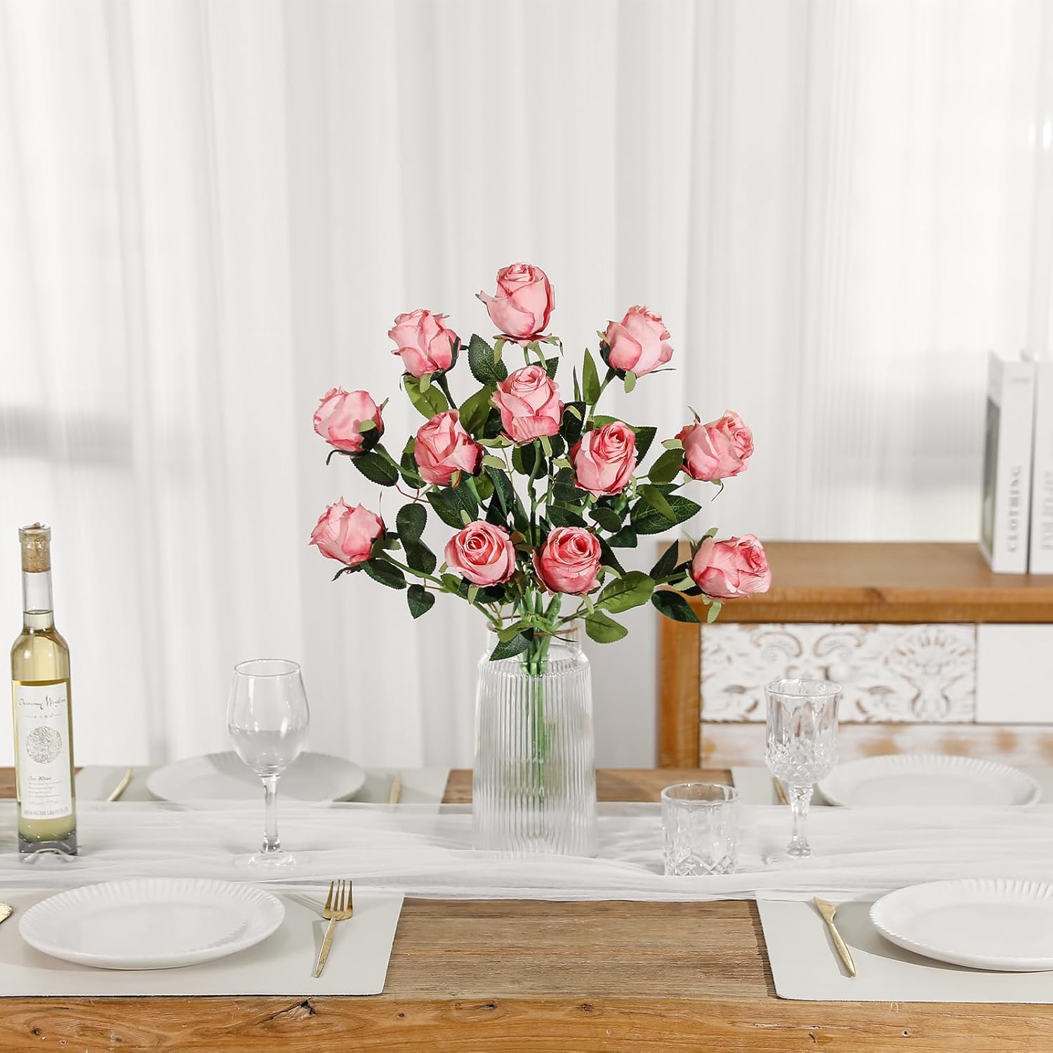 12pcs Deep Pink Roses Artificial Flowers – Realistic Silk Velvet Fake Flowers with Long Stems for Valentines Day Wedding Bouquets Home Decoration Party Centrepieces & DIY Floral Arrangements - Image 6