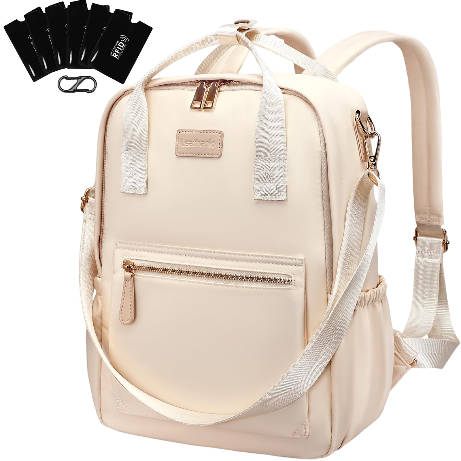 Leathario Mochila Mujer Antirrobo e Impermeable, Mochila Portátil para Laptop 13.3 Pulgadas, para Universidad, Trabajo y Uso Casual, Regalo Mujer (Beige)