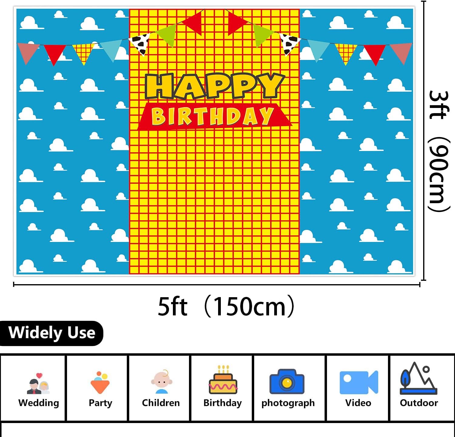 Cartoon Story Themed Blue Sky White Clouds Photography Backdrop Tablecloth Set Boy Kid Girl Baby Shower Birthday Party Decorations Supplies 2PCS