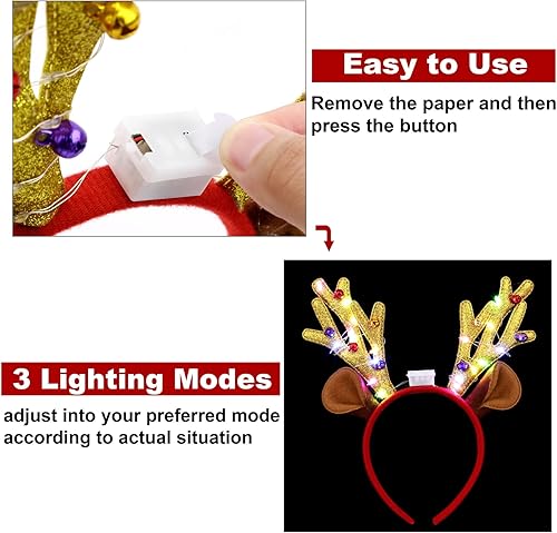 Miniatura 4 de Aneco 6 diademas LED de reno de Navidad iluminadas con cuernos de reno, accesorios de disfraz de reno de Navidad para decoraciones de Navidad