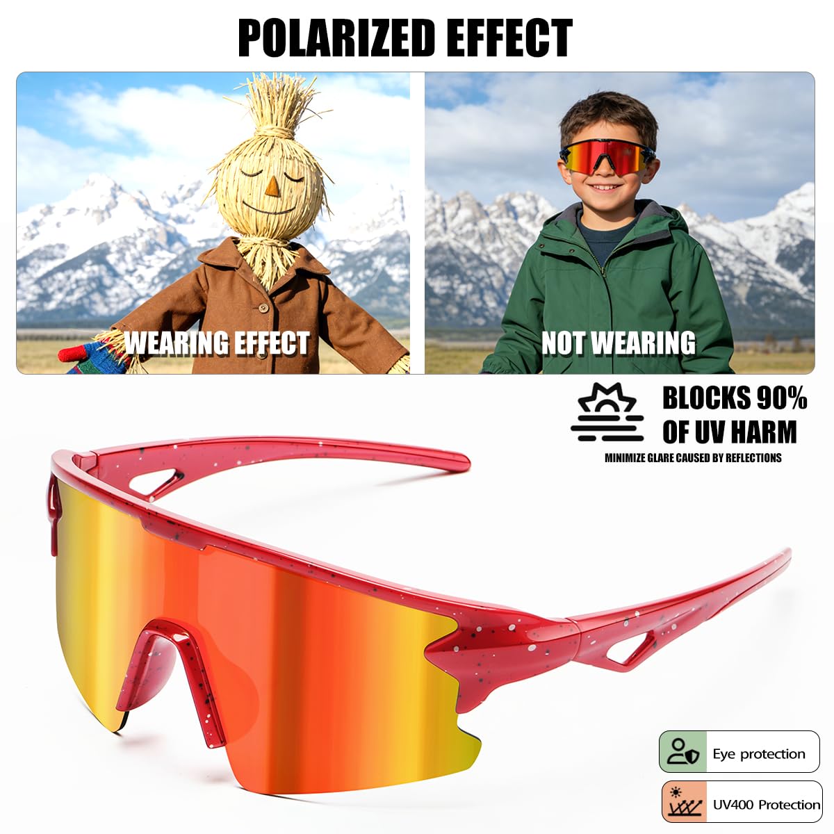 Gafas de sol de béisbol para niños y niñas, gafas de sol deportivas para sóftbol, ciclismo, protección UV400, edades de 3 a 14 años