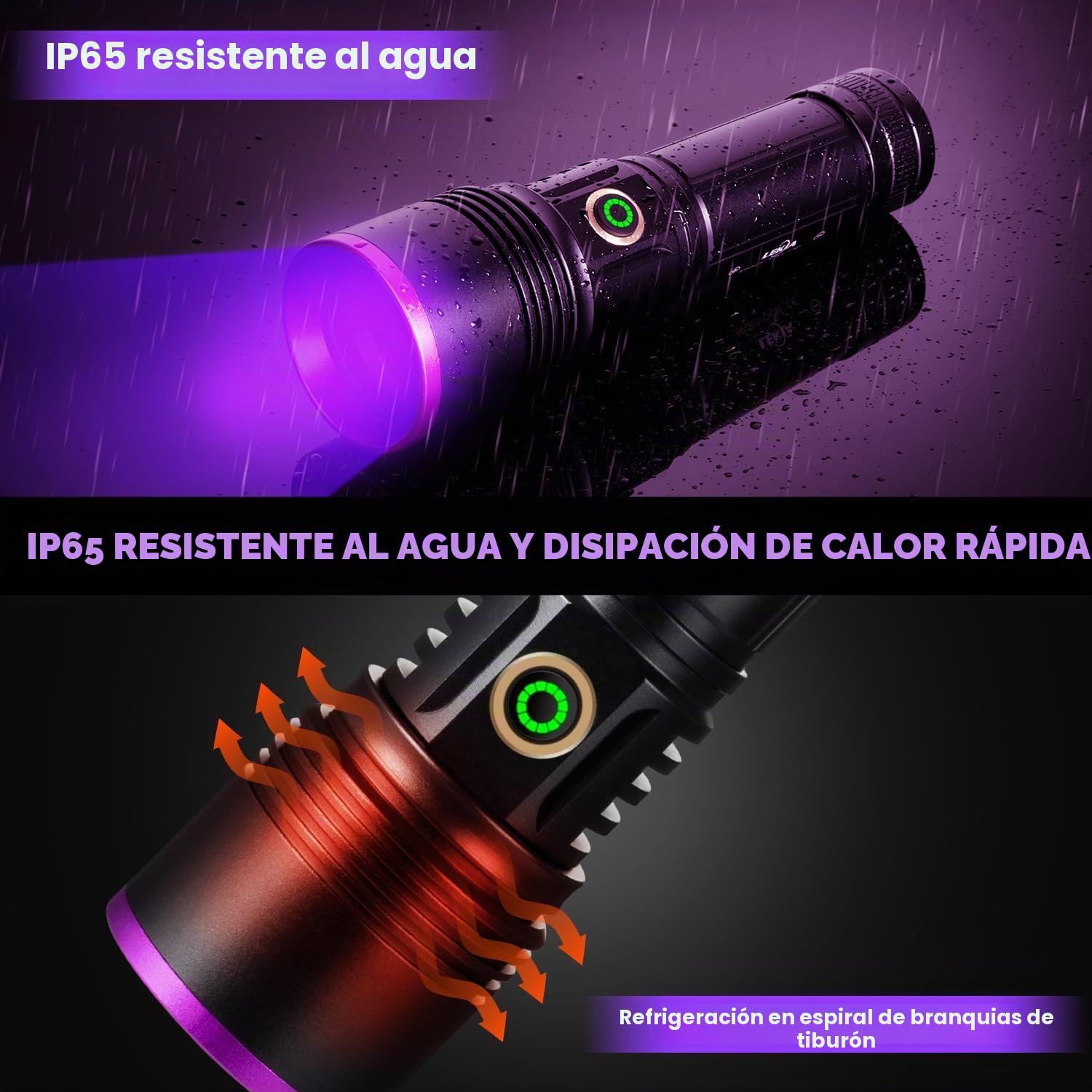 LEKIA Linterna UV, 365nm 20W Alta Potencia Luz Ultravioleta Recargable USB C, Linterna Luz Negra para Detección de Orina de Mascotas, Endurecimiento de Resina, Escorpión, Búsqueda de Rocas, A/C Fuga
