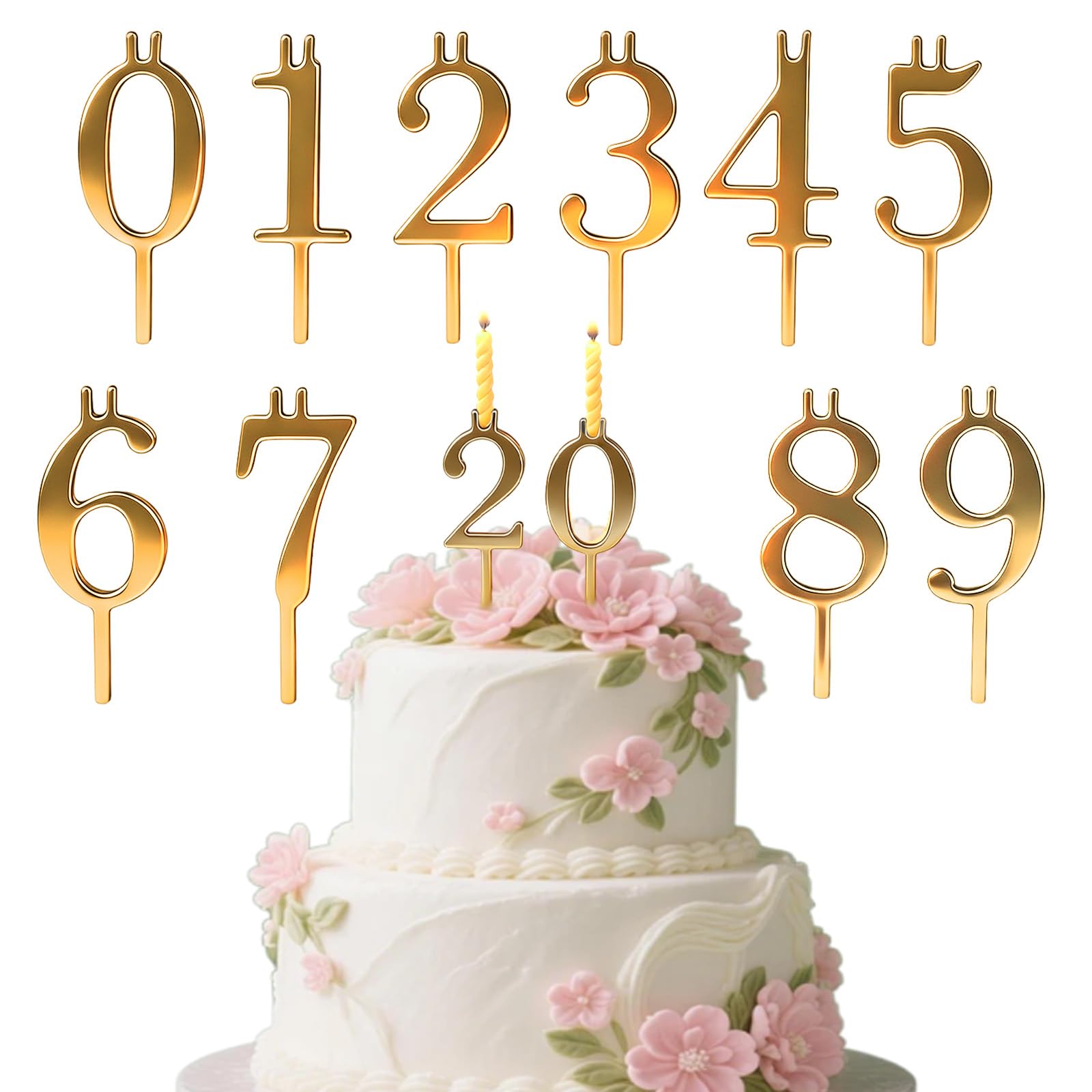WANGYZJ 20PCS Reusable Birthday Candle Holders Set 0-9, Elegant Number Candle Holders for Cakes, Gold or Silver with Storage Bag, Perfect for Birthdays and Anniversaries (Gold)