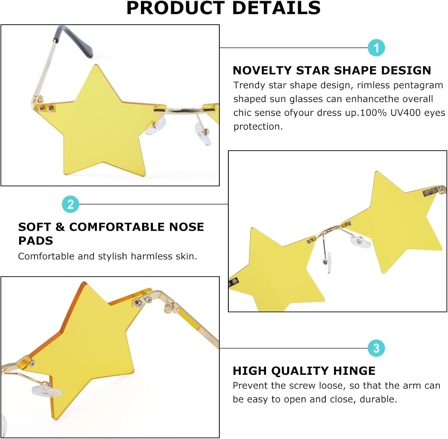 Rimless Star Sunglasses Colorful Sunglass for Women Pentagram Sunglasses Halloween Party Favor Star Glasses - Image 4