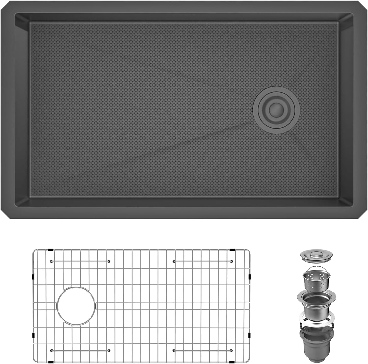 32 Inch Undermount Kitchen Sink, 304 Stainless Steel with Nano Coating, Single Bowl, Modern Design for Workstation, RV, Prep Kitchen & Bar, Drain Assembly Included, 32x19 Inch (Black)