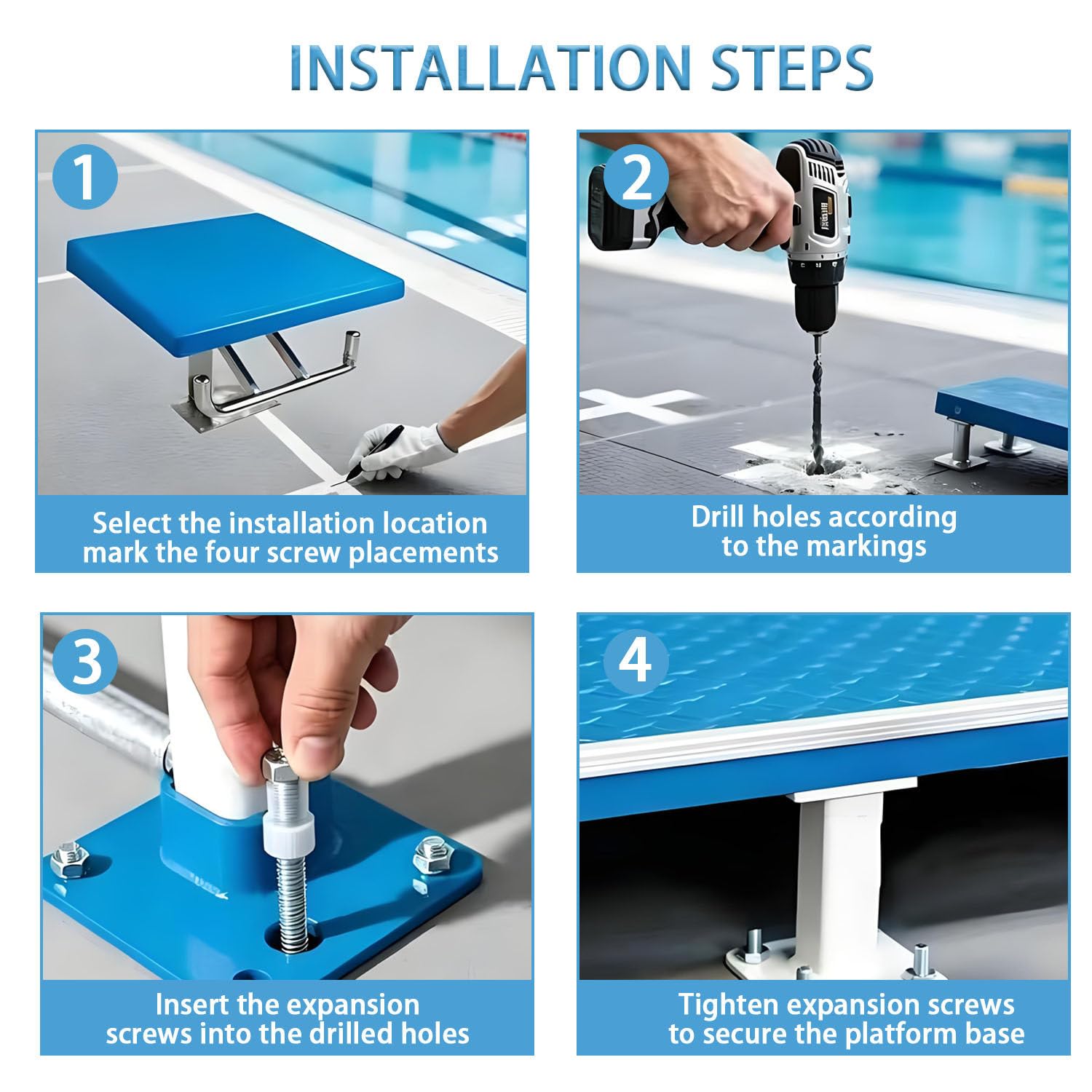 Tavola di salto per piscina, piattaforma subacquea per interni ed esterni, base in acciaio inossidabile, superficie antiscivolo, capacità di carico 250 kg, inclinazione di 15° per competizioni e