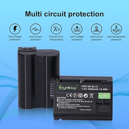 Miniatura 5 de EN-EL15 Juego de baterías y cargador para Nikon Z6 Z6ii Z7 z7ii Z8 D750 D850 D7000 D7500 D7100 D7200 D500 D600 D610 D800 D810 D8500 Cámara 220 0 mAh