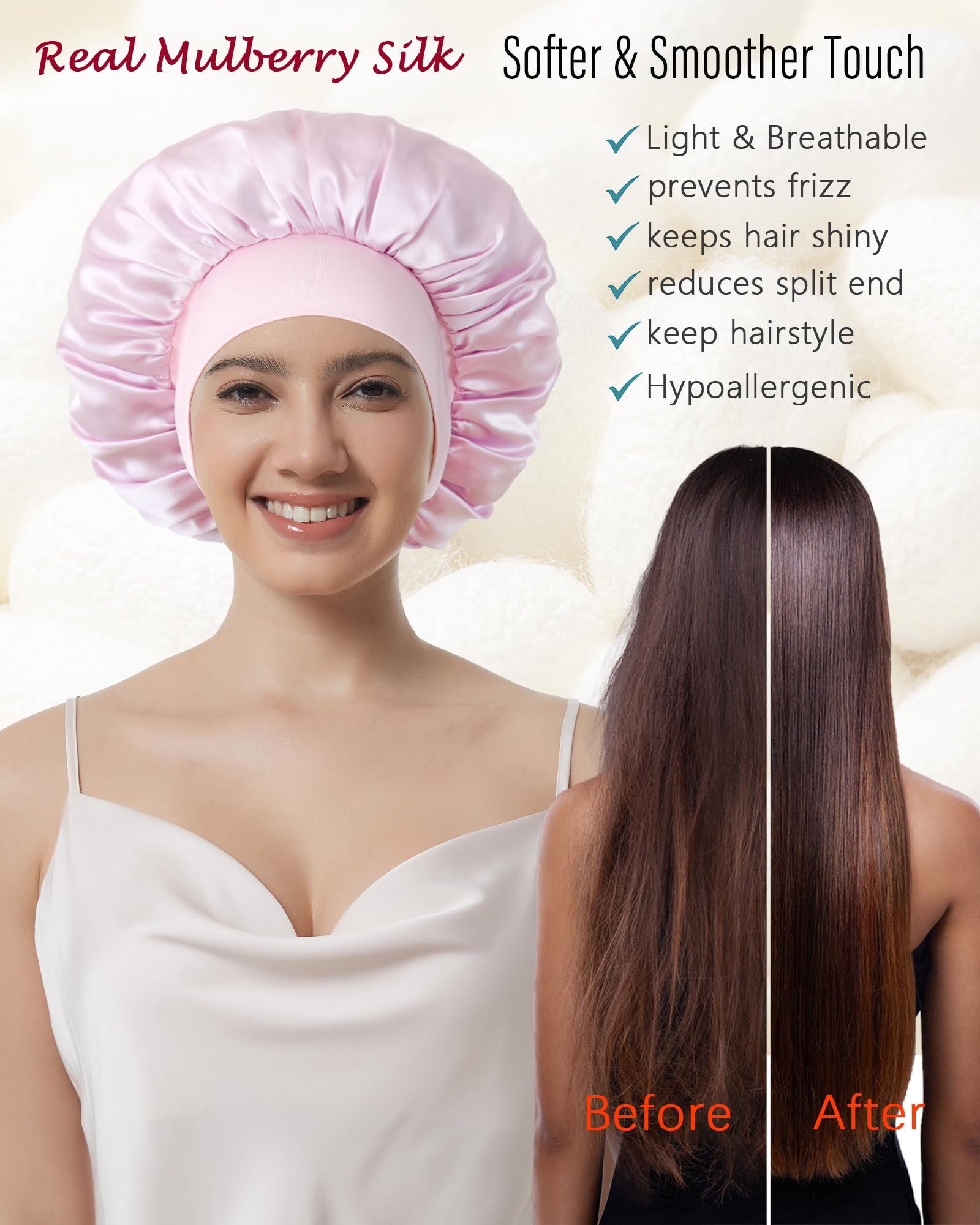 100% Mulberry Silk Bonnet for Sleeping, Double-Layer Hair Protection Cap