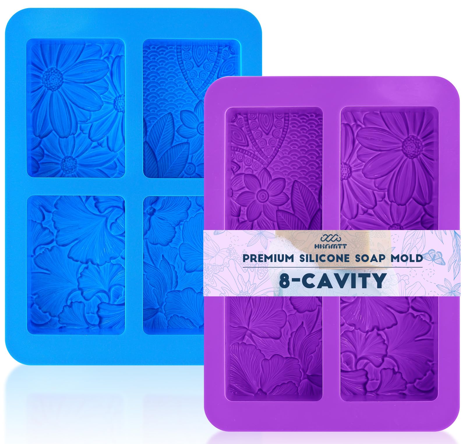 HKNMTT 2Pcs Soap Molds Silicone 3D Rectangle Flower Pattern Silicone Mold