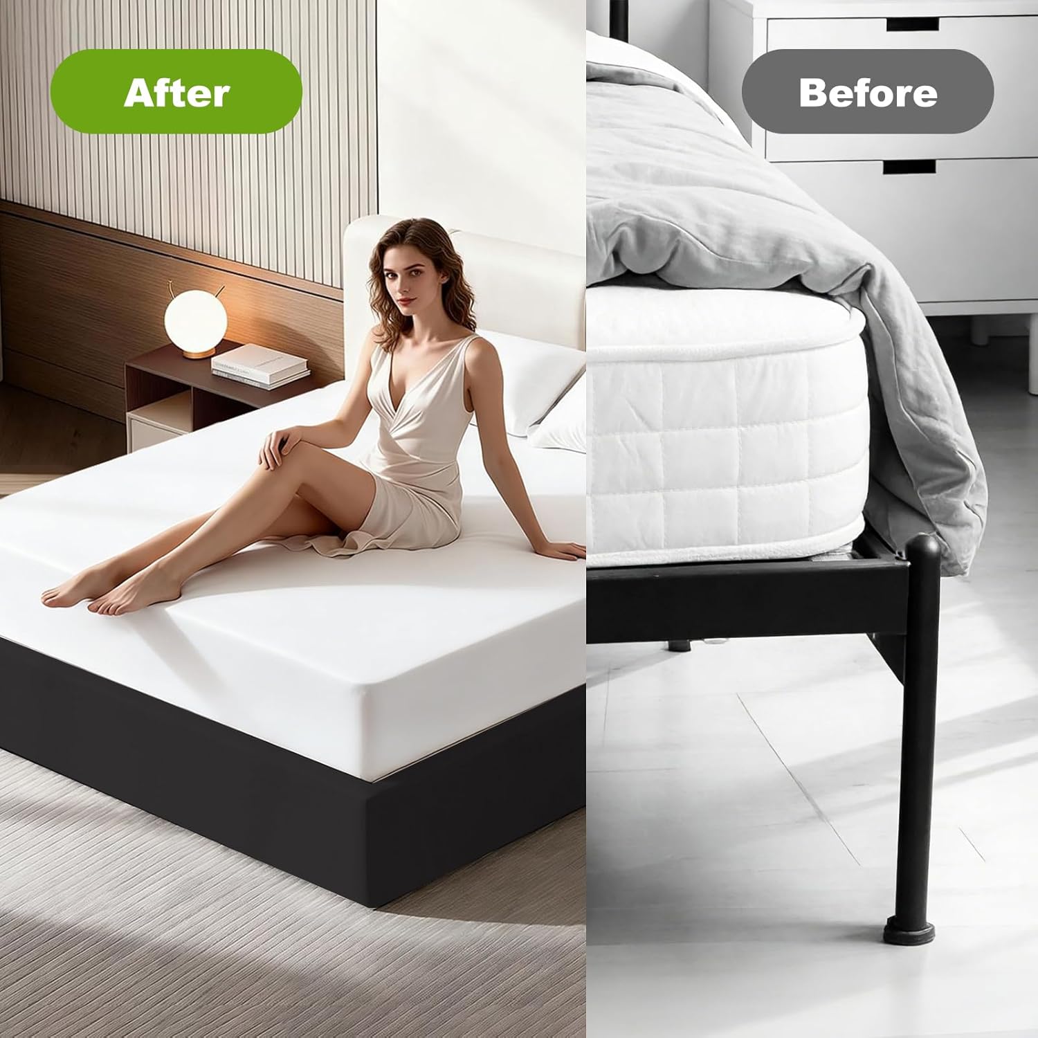 Cloud Bed Frame Cover for Metal Bed Frames – Queen Size Upholstered Slipcover | Cushioned Protection & Non-Slip Design (79.5"x59.5"x14", Black)