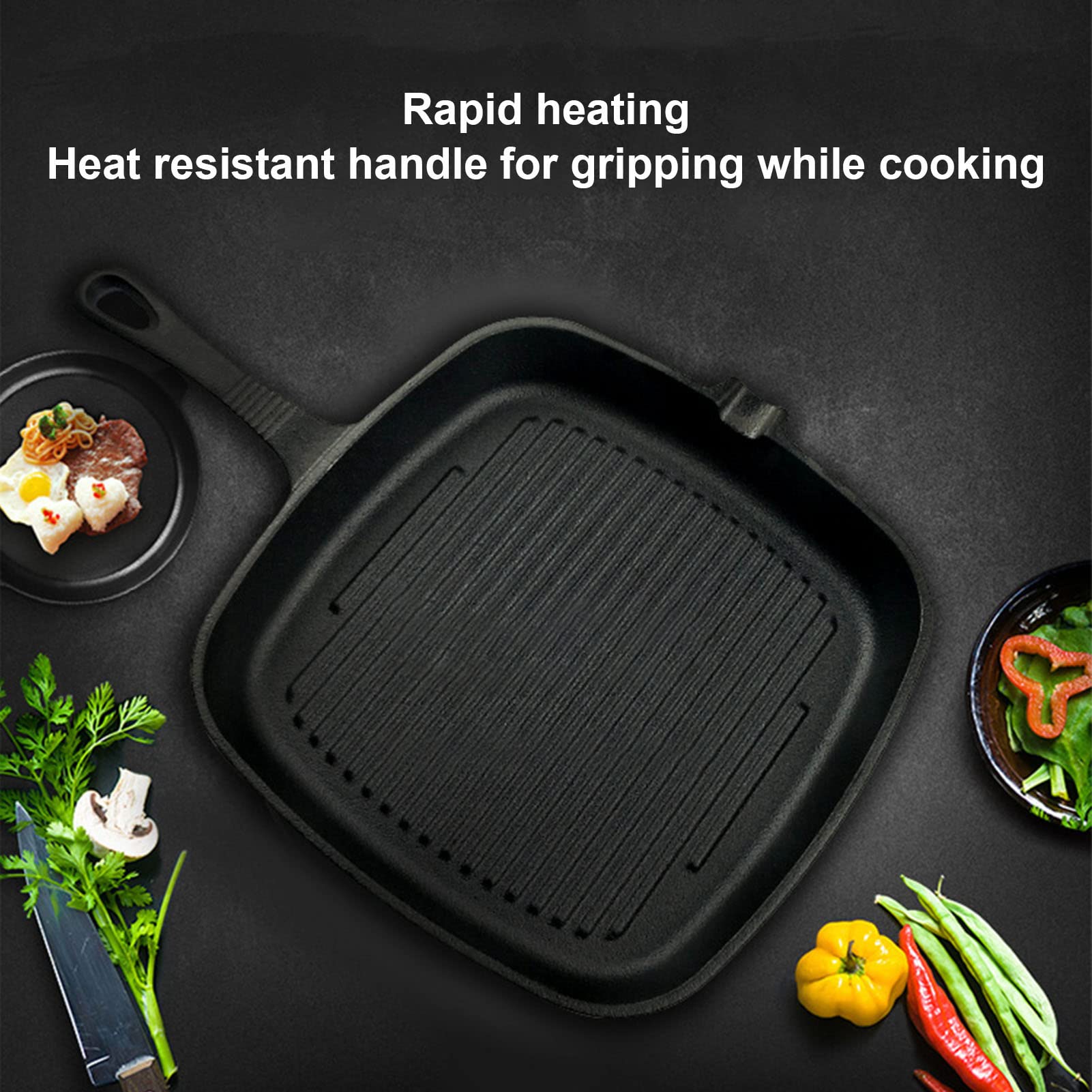 Nieprzywierająca patelnia grillowa z wylewkami, żeliwna kwadratowa patelnia grillowa, patelnia grillowa Konstrukcja nieprzywierająca Uchwyt odporny na ciepło Szybkie (22cm)
