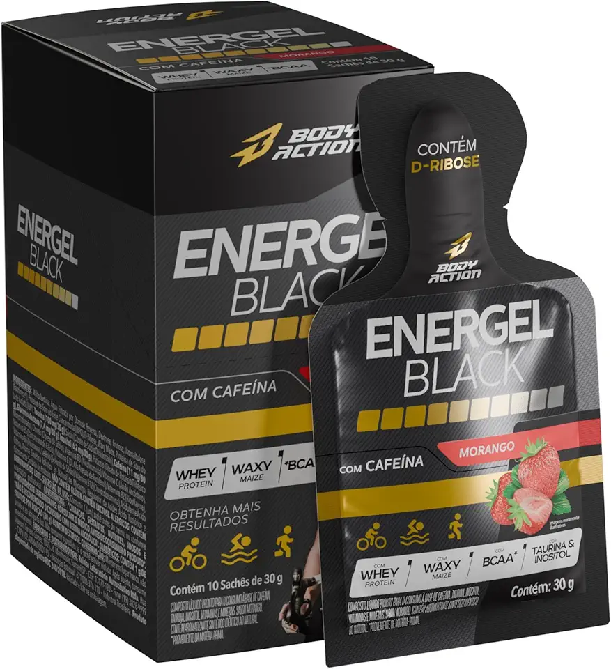 Energel Black 10 Sachês Sabor Morango Bodyaction
