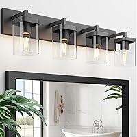 Vista 1 de Bathroom Vanity Light, Square Design 4 Lights Morden Bathroom Lighting Fixtures Over Mirror, Black Bathroom Light Vanity Fixtures for