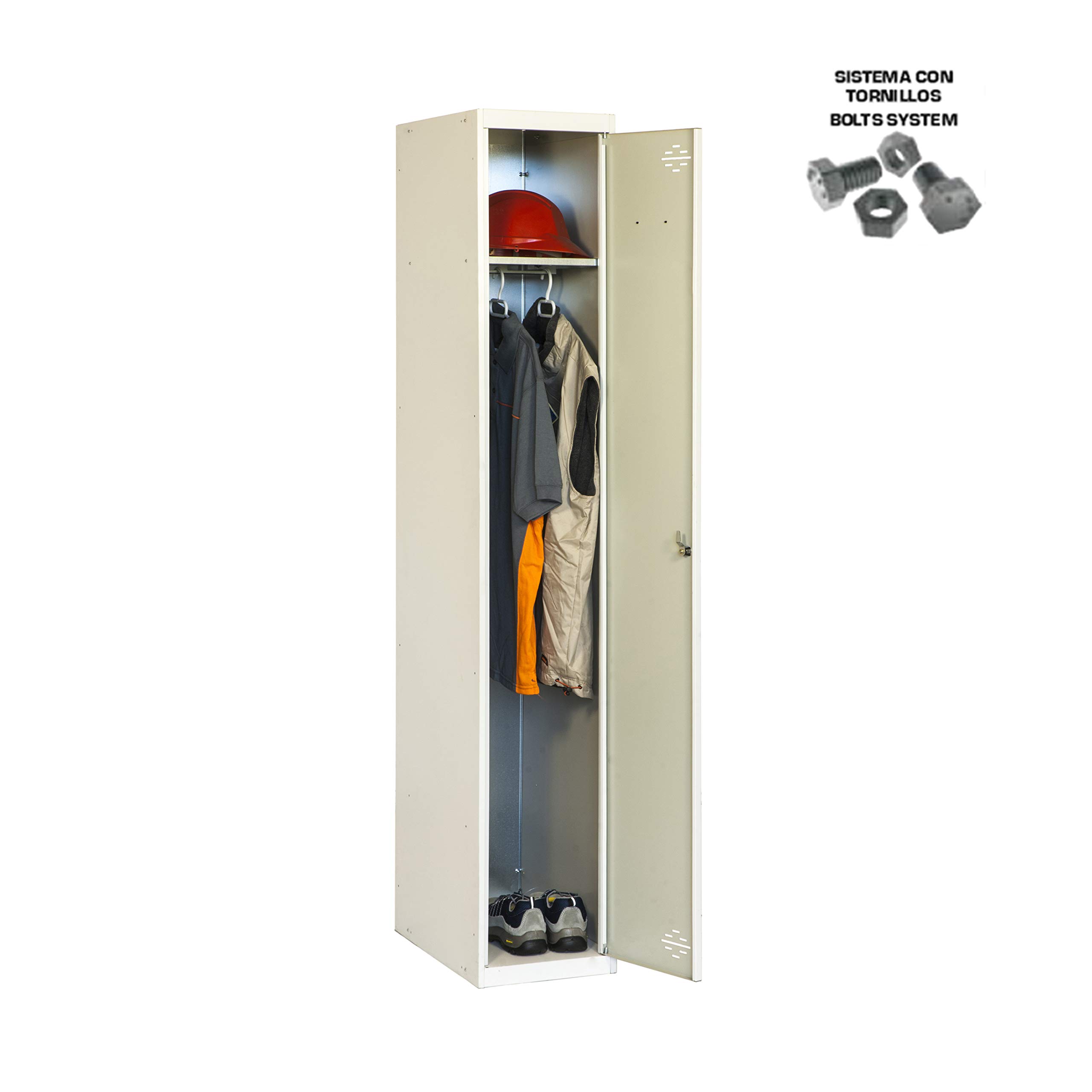 SimonRack Taquilla Vestuario Metálica, 1 Puerta, Incluye Llave, Profesional, 1800x300x500 mm, Gris - Simonlocker | Incluye 2 llaves, pintura anticorrosión, gris