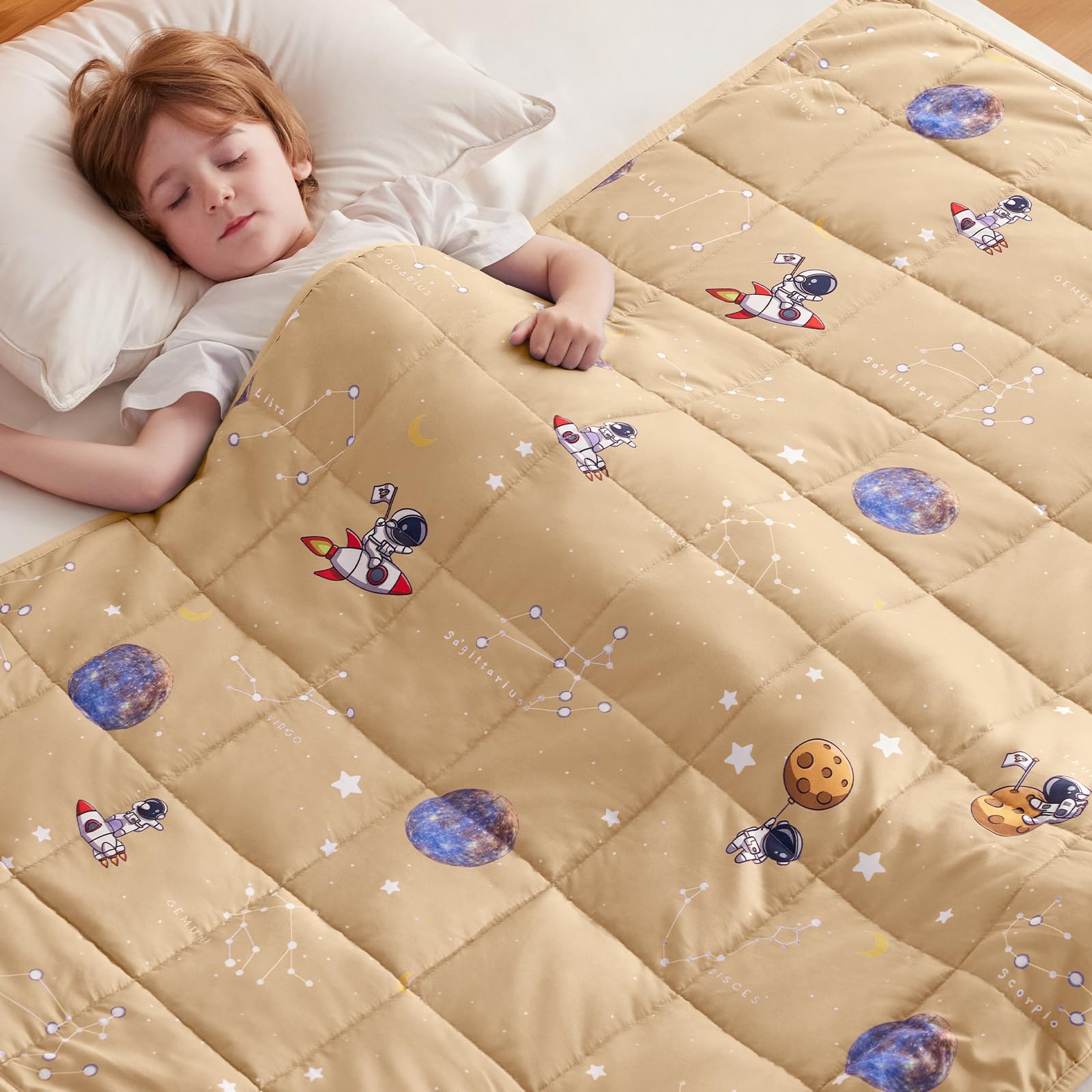anfie Weighted Blanket(36"x48" 5lbs) Weighted Blanket Cooling Blanket for Resting,Throw Size Breathable Blanket with Premium Glass Bead(Space Beige)