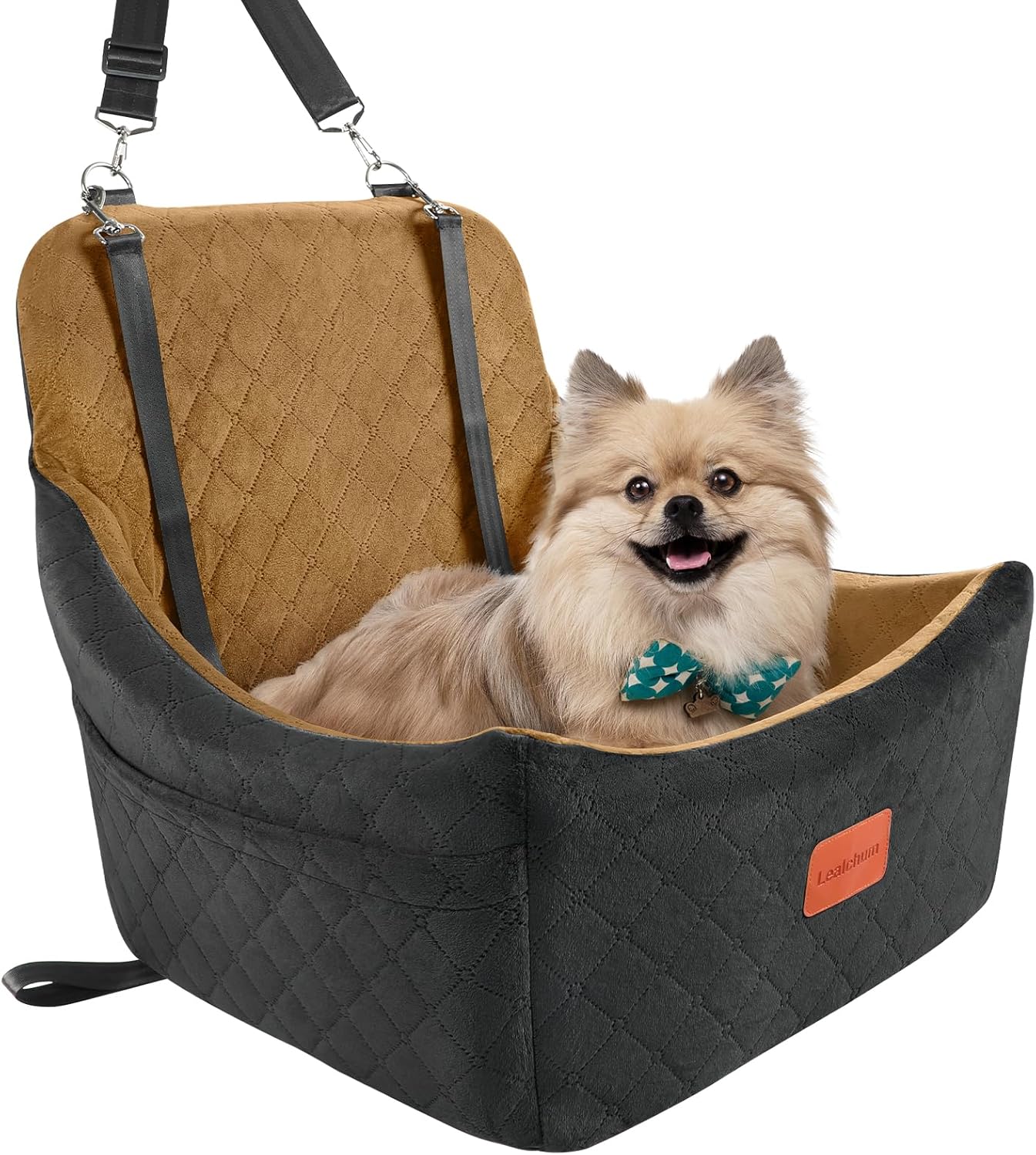 Dog Booster Car Seat,Pet Car Seat Easy to Install,Car Dog Bed with Anti Slip Bottom,Fully Detachable and Washable Dog Travel Car Bed,Snug Puppy Car Seat (Black/Coffee, Medium)