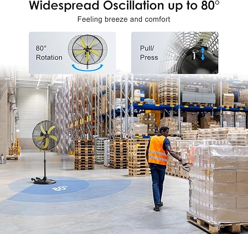 Miniatura 4 de Ventilador de pedestal oscilante de alta velocidad de 5300 CFM de 20 pulgadas, ventilador profesional de pie de 3 velocidades, ventilador industrial