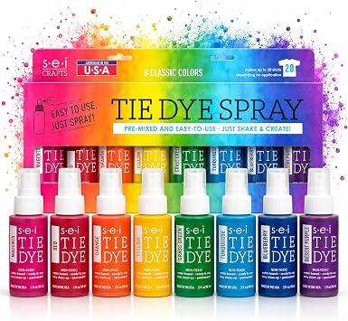 Sei Tie Dye Kit Classic, 8 Color Bulk Fabric Spray Bottles Set for Parties