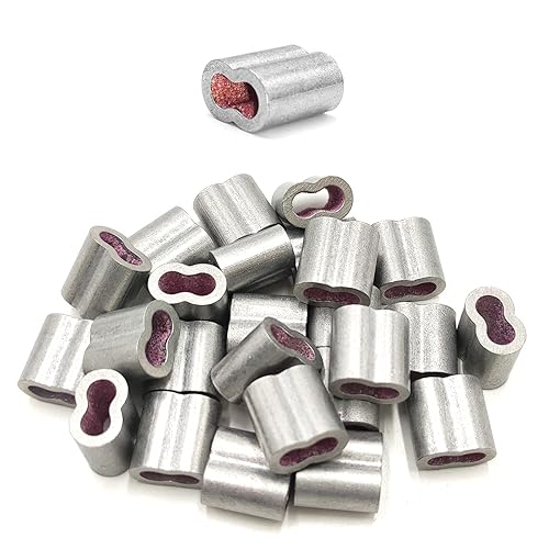 Miniatura 9 de FenceMate Mangas de lazo de crimpado de aleación de aluminio #2-3 largas para empalmar y unir cables metálicos o cuerdas de alambre, templado, con