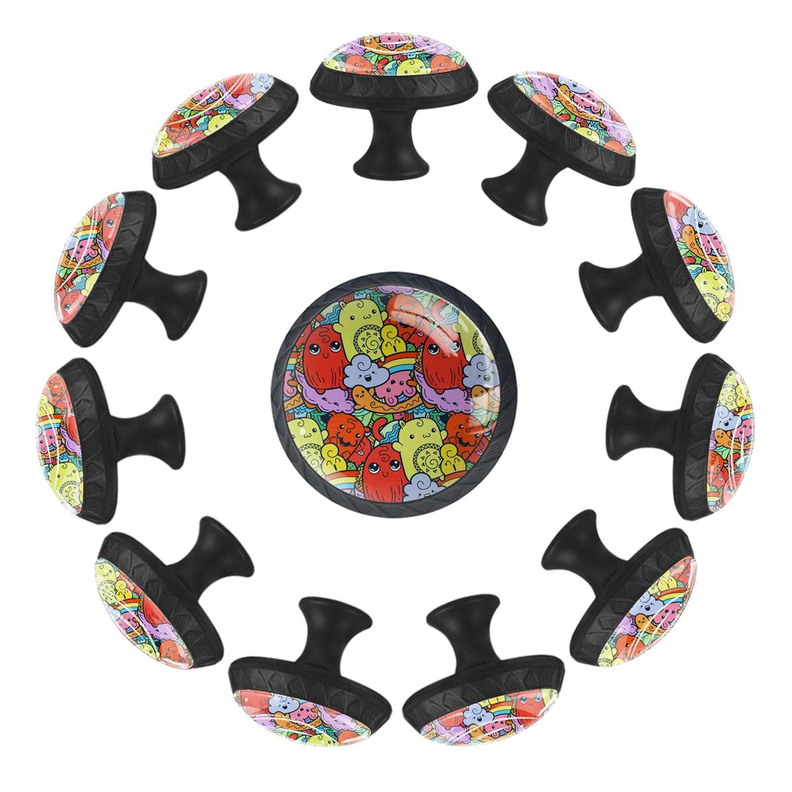 Boutons de tiroir ronds 35 mm enfant Doodle Monsters pour commode x12