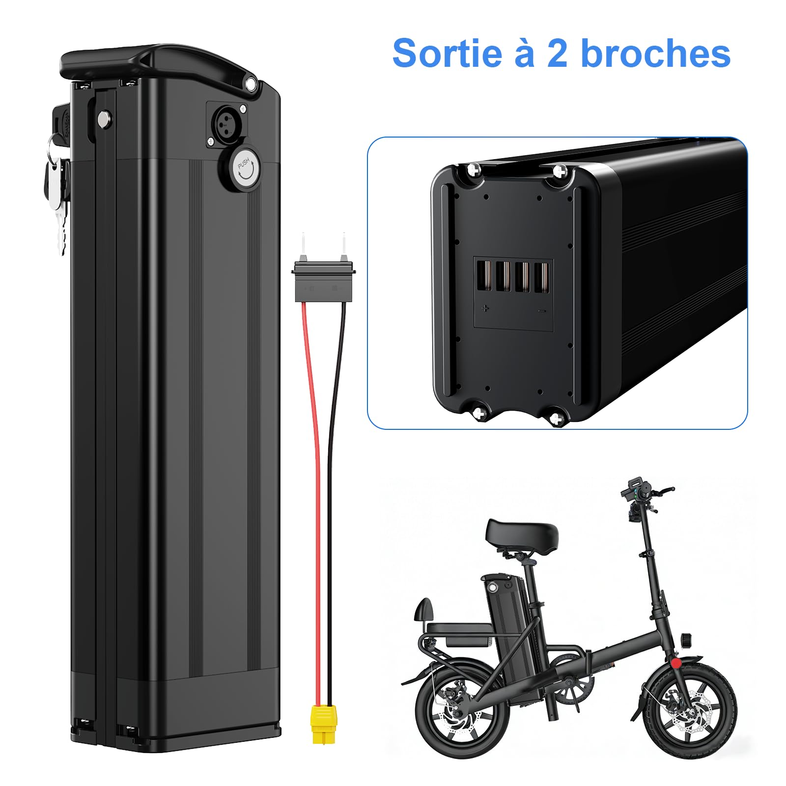 Batterie Velo Electrique Pliant 36V 17.5Ah, Batterie pour Vélo électrique 630 Wh avec BMS Intelligent, 2 Broches, Batterie 36v Lithium ION pour Vélo électrique 250W-550W Motor