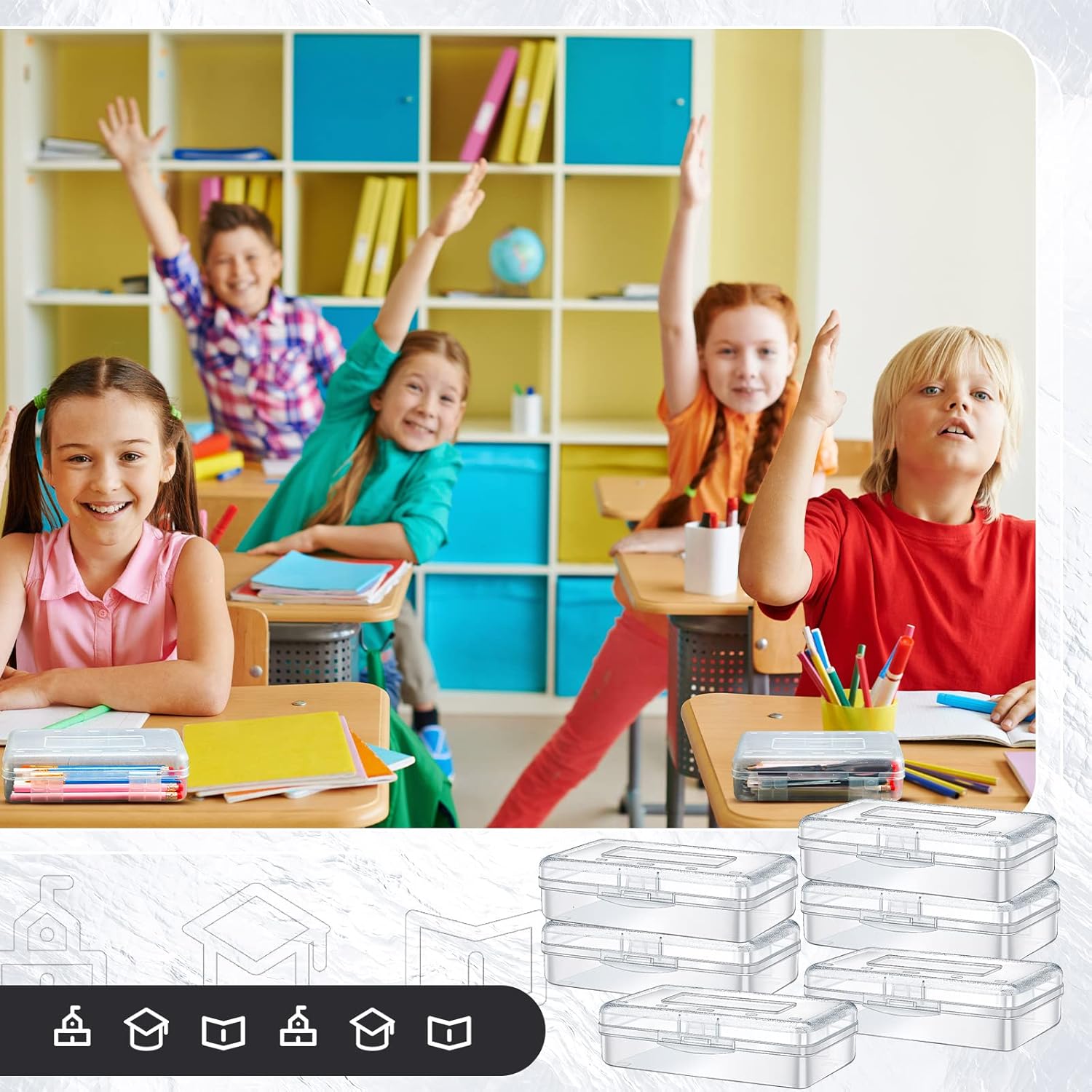 Blulu 10 Pack Large Plastic Pencil Case Clear Pencil Boxes Bulk Hard Crayon Box Storage with Lid Snap 8.1 x 4.7 x 2.2 Inch Clear Closure Painting Marker Organizer Large Capacity Back to Supplies