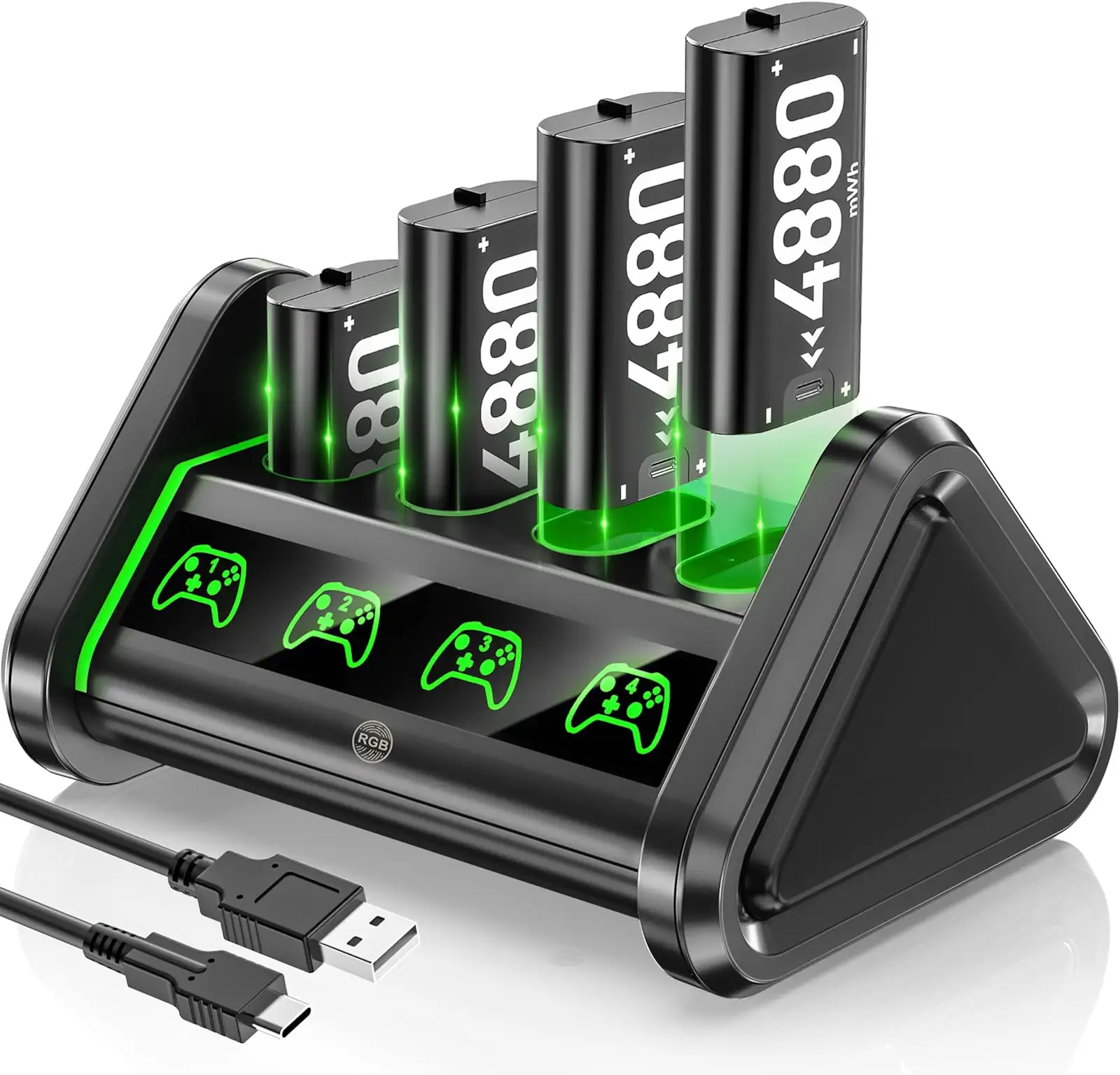 4 x 3840mWh Xbox Controller Akku für Xbox One/Series X&S Controller, 2.5H Schnelllade Xbox Akku für Xbox One/Xbox Series X|S/Elite Controller mit Akkuladegerät