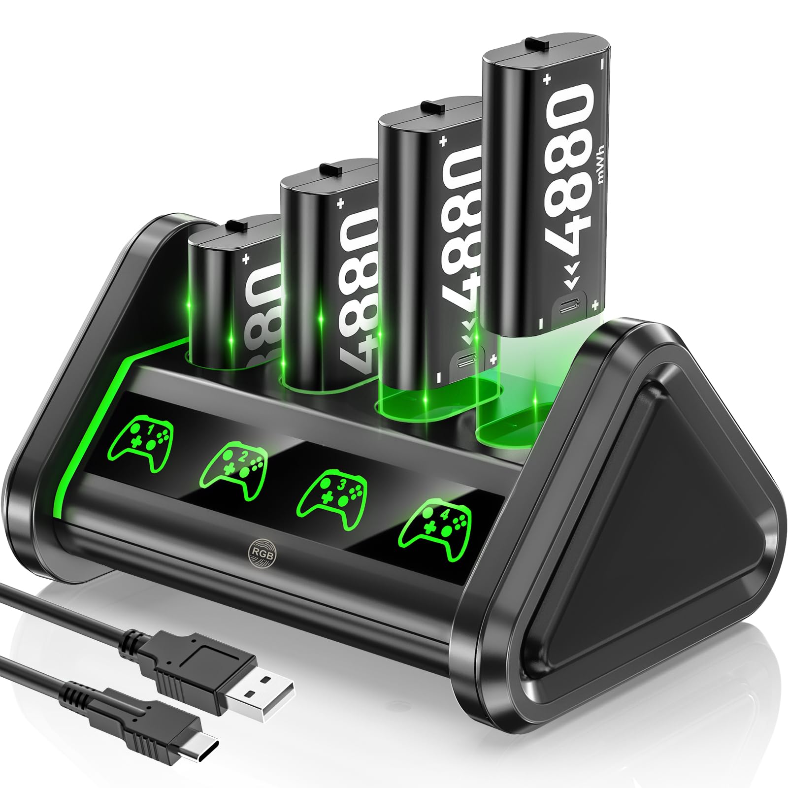 OIVO 4 x 1500 mAh Xbox Battery for Xbox Series X|S/Xbox One, Xbox Batteries with Fast Charging Station for Xbox Series X|S/Xbox One/Xbox One Elite Controller ( 1500mAh=3600mWh)