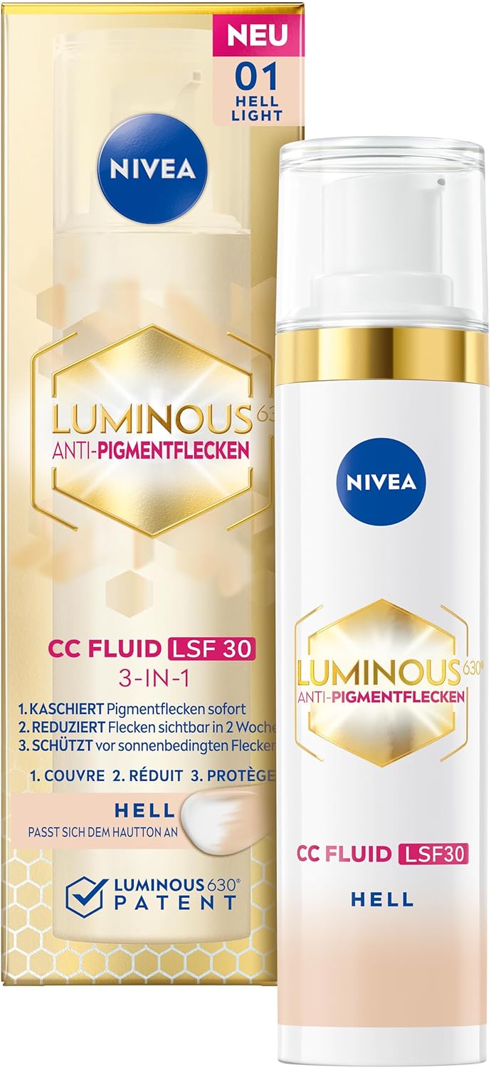 NIVEA Luminous 630 CC Fluid SPF 30 Anti-pigmentvlekken, voor lichte huidtinten, CC Cream met hyaluron- en micro-ingekapselde kleurpigmenten, dagcrème met SPF 30 voor een gelijkmatige teint (40 ml)