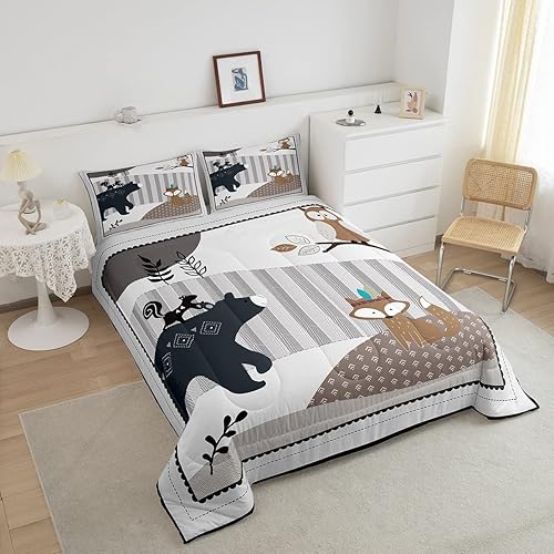 Miniatura 4 de Castle Fairy Juego de edredón de dibujos animados de animales, tamaño matrimonial, edredón de ropa de cama con 2 fundas de almohada, diseño de oso