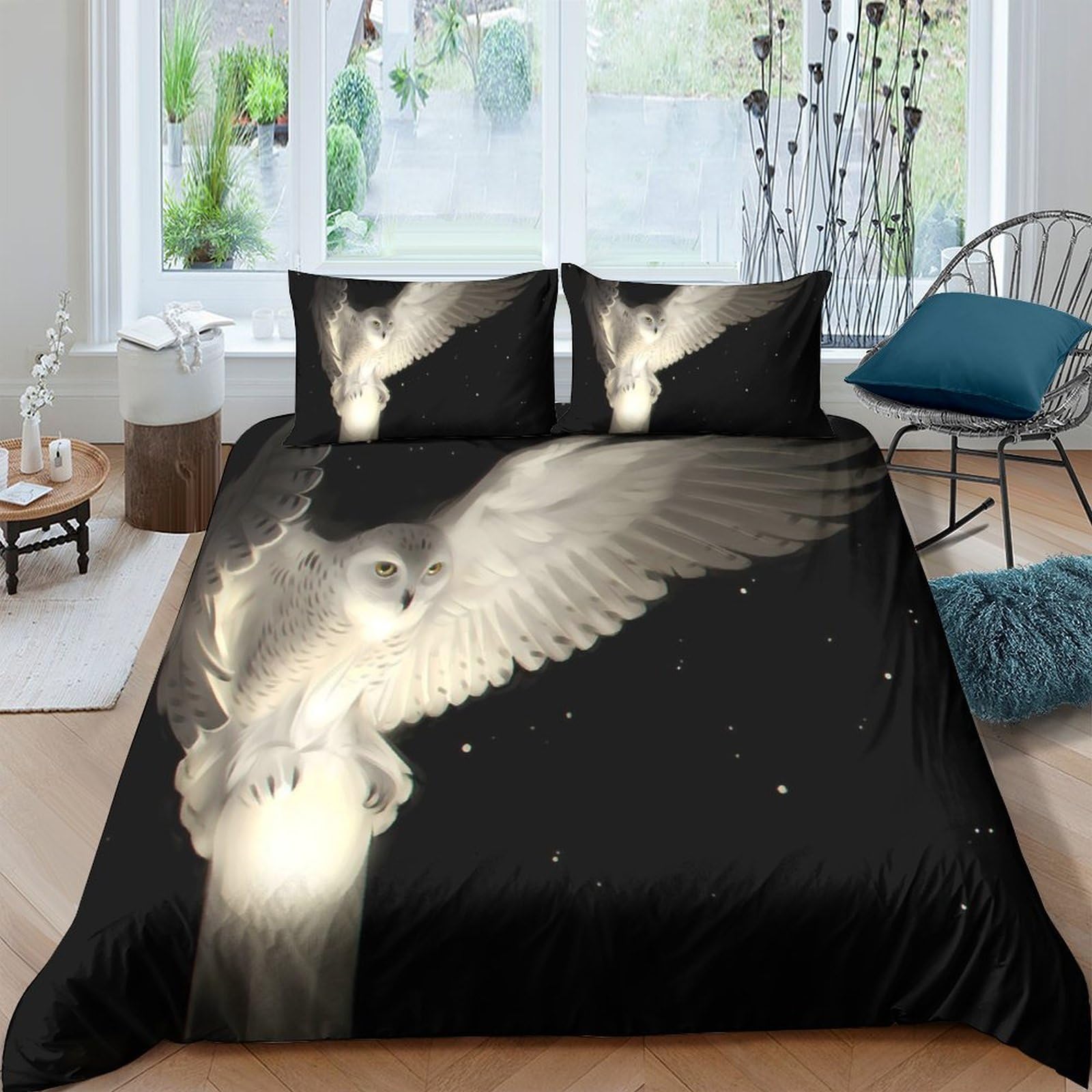 Ctjqhvkz Style-2 3D Printed White Owl Fitted Sheet Microfiber Soft Breathable Night Sky Bed Cover For Bedroom Dorm Decor Single（135X200cm）
