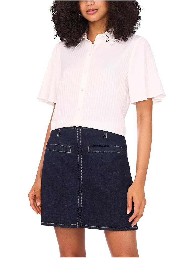 White Vince Camuto Flutter Sleeve Collar Button-Down