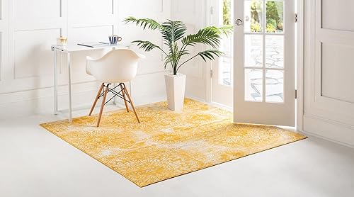 Miniatura 2 de Rugs.com Colección Monte Carlo - Alfombra cuadrada amarilla mediana de 6 pies perfecta para salas de estar, cocinas, entradas