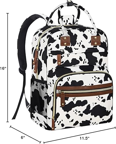 Miniatura 7 de Mochila de pañales para bebé de gran capacidad con bolsillos aislados, impermeable, elegante diseño de estampado de vaca, adecuada para niños y niñas