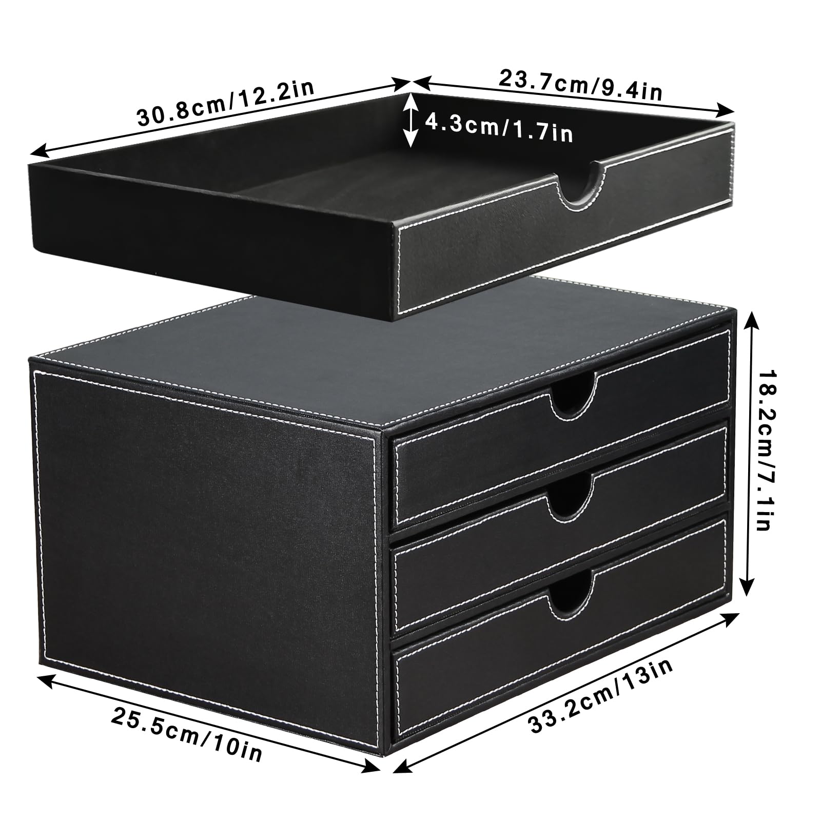 Organizer da scrivania in pelle PU con 3 cassetti, cassetto multifunzione per cancelleria, carta A4, documenti, riviste, libri, lettere, gioielli, prodotti di trucco, decorazione per la casa