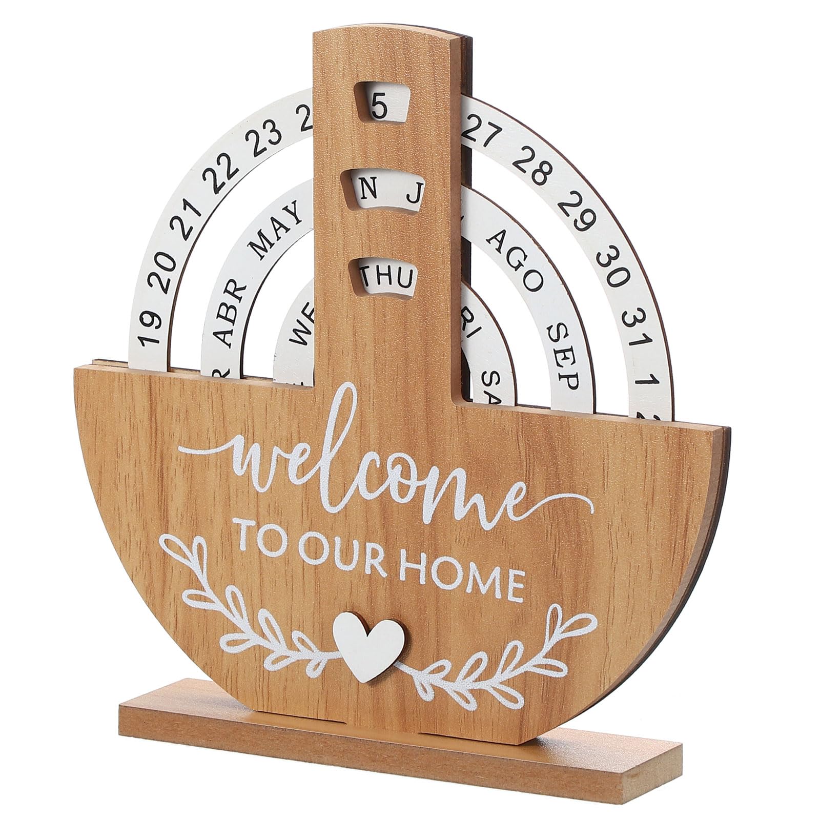 PATIKIL Wood Perpetual Calendar, Desktop Wooden Calendar Disc Stand Manual Rotating Month Week Date Display for Desk Shop Office Home Decoration, Shovel