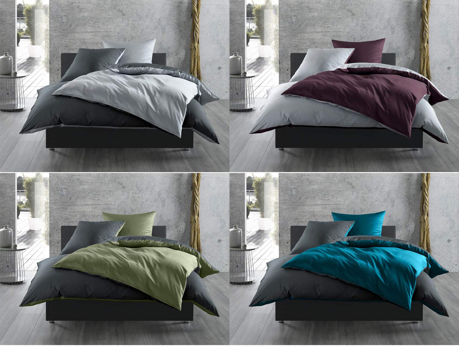 Bettwaesche-mit-Stil Mako Satin Baumwollsatin Wende Bettwäsche Garnitur - viele Farben und Größen (grau - anthrazit, 1x 155x220 + 1x 80x80 cm)
