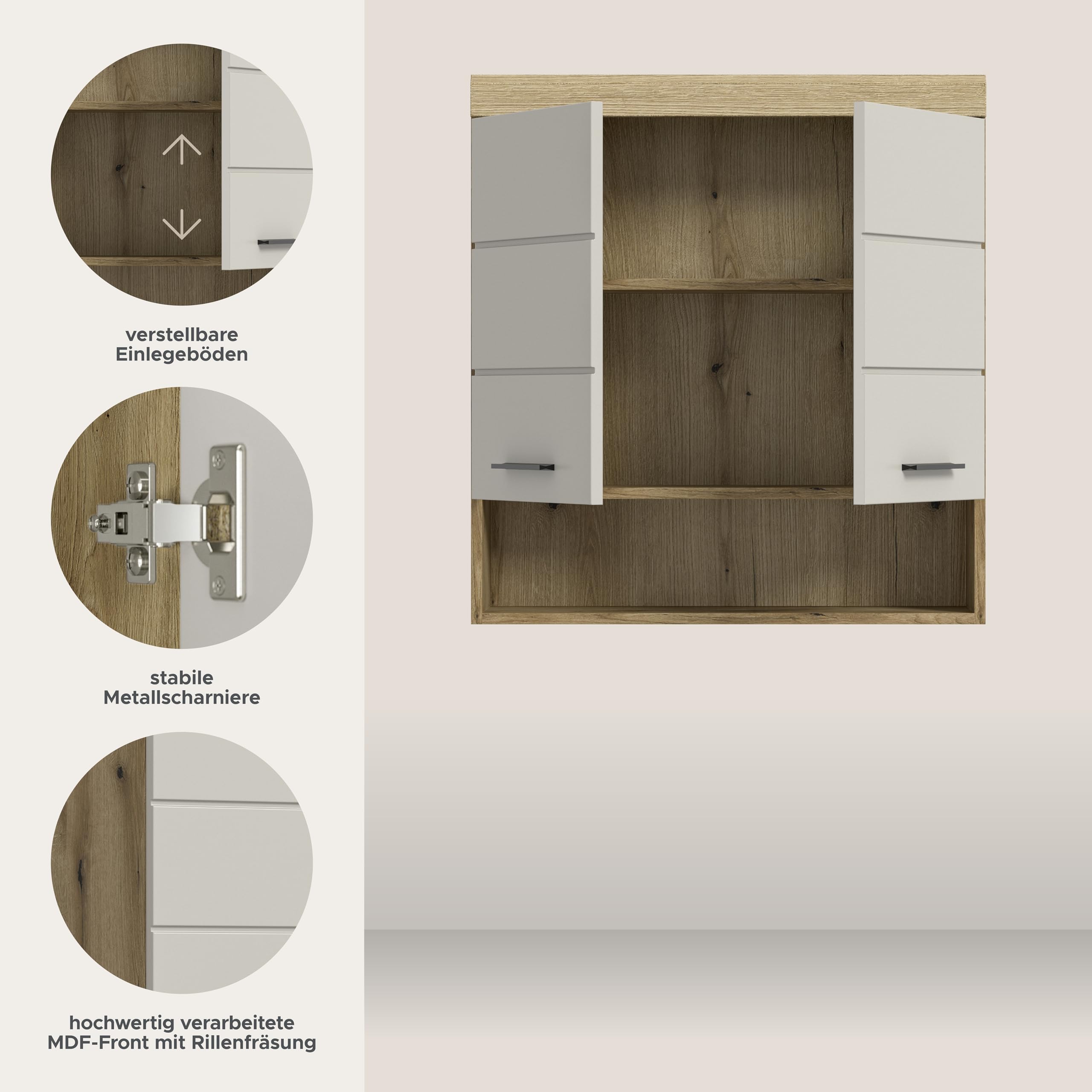 xonox.Home Armoire Suspendue Scout 74 x 79 x 24 cm en Imitation chêne évoak et Cachemire Mat – Armoire Murale Moderne pour Salle de Bain – Peu encombrante – Combinable de manière élégante et