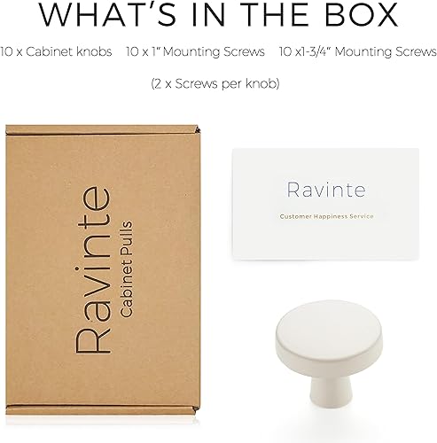 Miniatura 106 de Ravinte Paquete de 50 pomos de gabinete de cocina de 1-1/4 pulgadas, pomos redondos sólidos para cajones de aparador, pomos de tocador negro mate