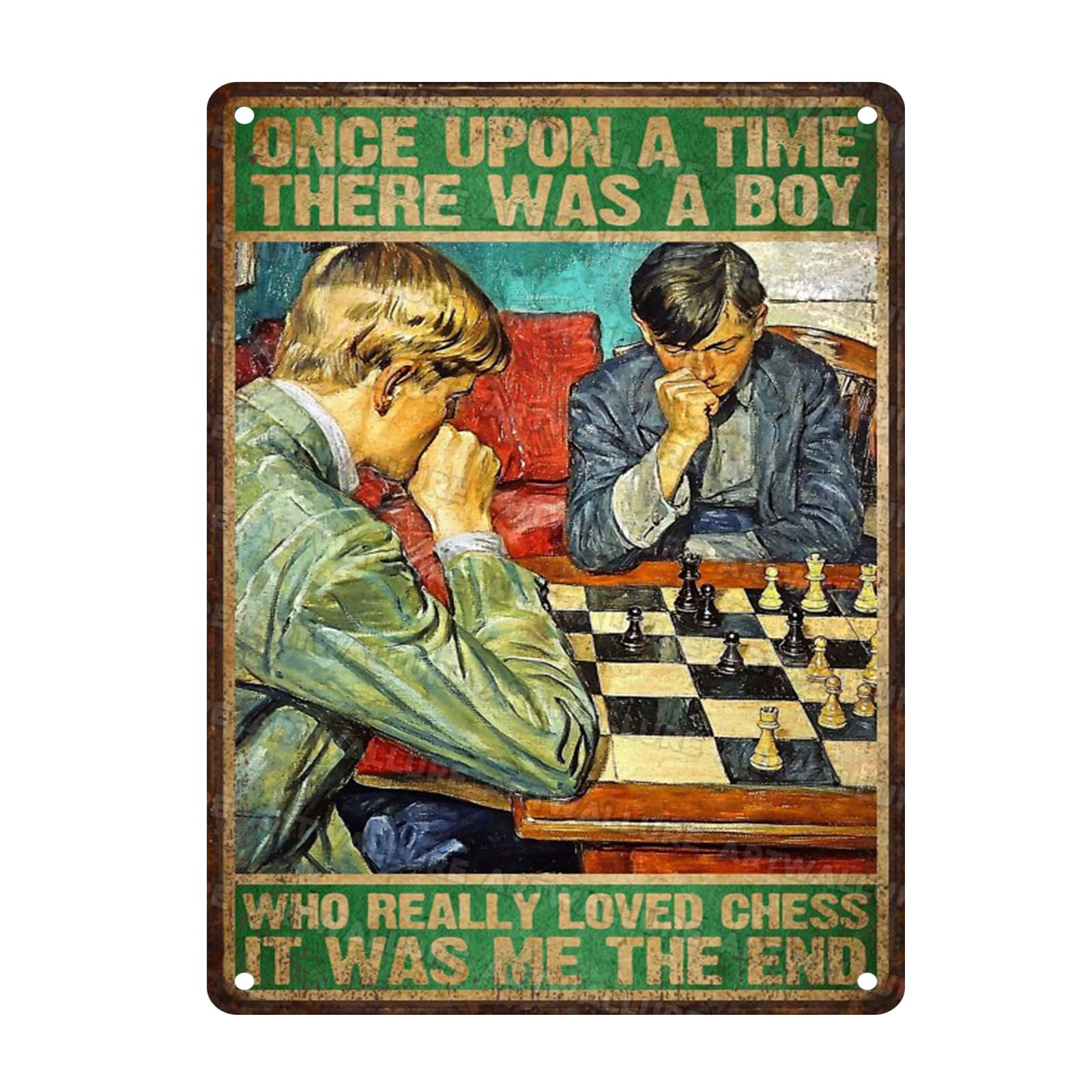 Chess Vintage Sign Once Upon A Time There was A Boy Who Really Loved Chess It was Me for Home Man Cave Bar Cafe Kitchen Wall Decor 12x16inch