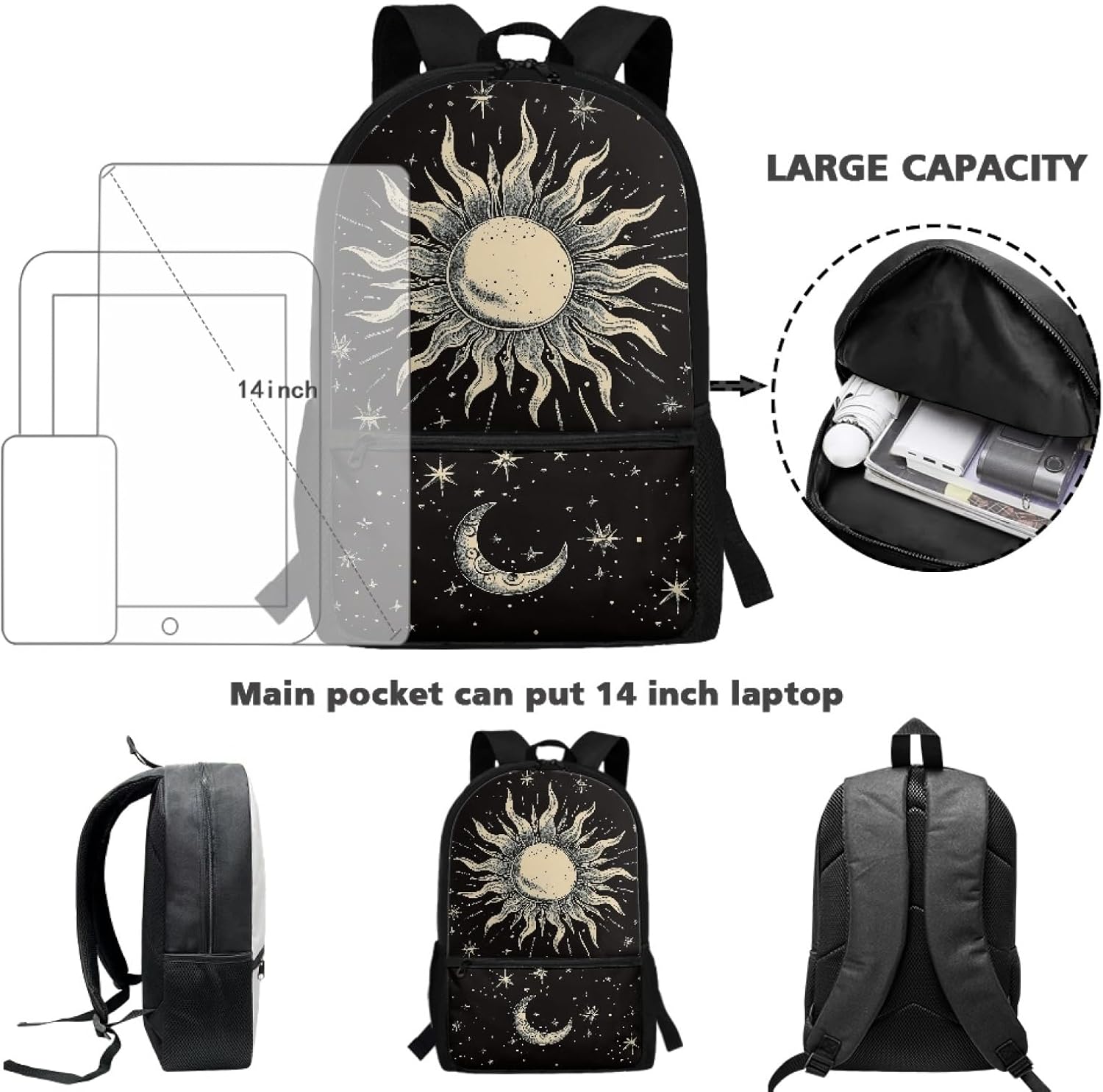 School Bookbag for Girls 7th Grade Moon Star and Sun Elementary School Backpack for Kids Boys 3rd Grade Back Pack Kawaii Schoolbag Student Back To School Book Bag Daypack