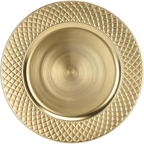 Juego de 6 platos de carga de 13 pulgadas, platos antiguos a granel, para bodas, cenas redondas para fiestas, cumpleaños (dorado)